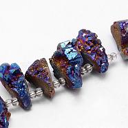 Electroplated Natural Agate Bead Strands, Druzy Agate, Nuggets, Dyed, Blue, 22~37x14~17x17~21mm, Hole: 1.5mm, about 8pcs/strand, 5 inch(G-G893-07)