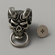 Brass Bag Decorative Demon Skull Head Buckle Clasps, Retro Leather Craft Goat Evil Rivets with Pull Ring & Screw, Antique Silver, 1.95x1.55x1.55cm, Ring: 11.5x1.5mm, Inner Diameter: 0.85cm(FIND-WH0110-379)