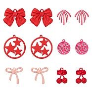 24Pcs 6 Style Deep Pink Series Spray Painted Alloy Pendants, Bowknot & Fan & Branch & Flat Round with Star, Mixed Color, 22~34x15.5~32.5x1.5~5mm, Hole: 1.5~2.5mm, 4pcs/style(FIND-LS0001-61)