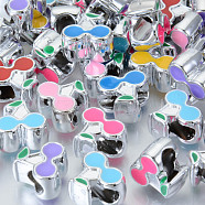 UV Plating Acrylic European Beads, with Enamel, Large Hole Beads, Mixed Color, Cherry, Platinum, 11x12x7mm, Hole: 4mm(OACR-N010-35P)