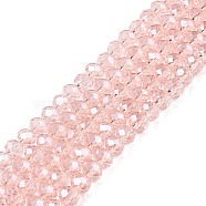 Electroplate Glass Beads Strands, Pearl Luster Plated, Faceted, Rondelle, Pink, 4x3mm, Hole: 0.4mm, about 113~115pcs/strand, 41~41.5cm(EGLA-A044-T4mm-A22)