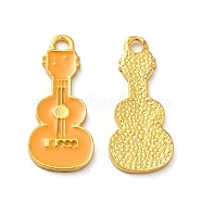 Rack Plating Alloy Enamel Pendants, Golden, Guitar Charm, Orange, 23.5x10.5x1.5mm, Hole: 2mm(ENAM-F146-04G)