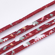 Round Cloth Cords, Flower Pattern, Red, 3mm, about 10.93 yards(10m)/roll(OCOR-T013-03C)