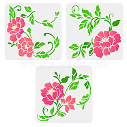 3Pcs 3 Styles PET Hollow Out Drawing Painting Stencils, for DIY Scrapbook, Photo Album, Flower Pattern, 300x300mm, 1pc/style(DIY-WH0394-0015)