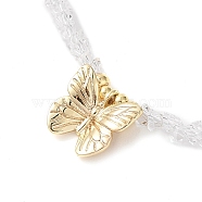 Brass Butterfly Pendant Natural Pearl Necklaces, Glass Beads and Cubic Zirconia Necklaces, Real 24K Gold Plated, 14.37 inch(365mm)(NJEW-L119-05G)