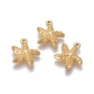 304 Stainless Steel Pendants, Starfish/Sea Stars, Golden, 19.3x17~17.8x4~4.1mm, Hole: 1.8mm(STAS-I105-29G)