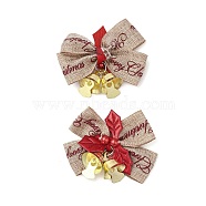 Christmas Polyester Bowknot Ornament Accessories, with Iron Bell, PVC Findings, Golden, Red, 47~48x52x13.5mm(DIY-K062-01G-03)