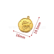 Stainless Steel Pendant, Golden, Flat Round with Constellation Charm, Sagittarius, 19.5x16mm(PW-WG21189-09)