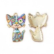 Alloy Enamel Pendants, Cadmium Free & Nickel Free & Lead Free, Golden, Cat Charms, Colorful, 30x19.5x2.5mm, Hole: 2.2mm(ENAM-M046-10G-G)