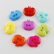 Acrylic Buttons, 2-Hole, Dyed, Apple, Mixed Color, 14x16x3mm, Hole: 2mm(BUTT-Q006-M)