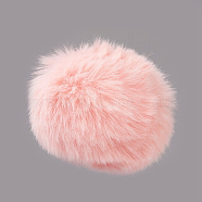 Handmade Faux Rabbit Fur Pom Pom Ball Covered Pendants, Fuzzy Bunny Hair Balls, with Elastic Fiber, Pink, 55~74mm, Hole: 5mm(WOVE-F020-A06)
