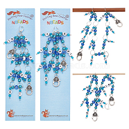 2Pcs 2 Style Knitting Row Counter Chains, Acrylic Beaded 1~10 Numbered Stitch Marker with Tibetan Style Heart Lobster Claw Clasp for Tracking Project Progress, Blue, 37.2cm & 43.1cm, 1pc/style(HJEW-NB0001-78)