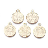 Brass Charms, Nickel Free, Flat Round, Real 18K Gold Plated, 15x12.5x1mm, Hole: 1.4mm(X-KK-P157-50G-NF)