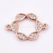 Brass Micro Pave Cubic Zirconia Links, Clear, Long-Lasting Plated, Flower, Rose Gold, 13x19x2mm, Hole: 1mm(ZIRC-E149-13RG)