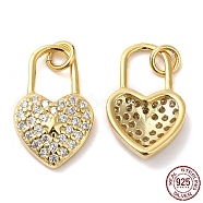 925 Sterling Silver Micro Pave Cubic Zirconia Charms, Heart Lock with Star Charm, with Jump Ring, Real 18K Gold Plated, 14x9x2.5mm, Hole: 2.3mm(STER-I010-23G)