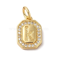 Real 18K Gold Plated Brass Micro Pave Clear Cubic Zirconia Pendants, with Jump Ring, Long-Lasting Plated, Lead Free & Cadmium Free, Letter Charms, Letter K, 12x8.5x2mm, Hole: 3mm(KK-L216-002G-K)