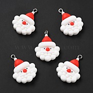 Christmas Opaque Resin Pendants, with Platinum Tone Iron Loops, Santa Claus Charm, White, 30.5x22x7mm, Hole: 2x2.5mm(RESI-G043-A08)