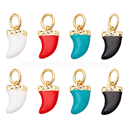 CHGCRAFT 8Pcs 4 Colors Brass Enamel Charms, with Jump Rings, Cadmium Free & Lead Free, Real 18K Gold Plated, Scabbard/Tusk Shape, Mixed Color, 14.5mm, Jump Ring: 5x1mm, Inner Diameter: 3.3mm, 2pcs/color(KK-CA0003-64)