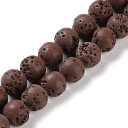 Synthetic Lava Rock Dyed Beads Strands, Round, Coconut Brown, 7.5~8mm, Hole: 1mm, about 50pcs/strand, 14.88''(37.8cm)(G-H311-08B-02)