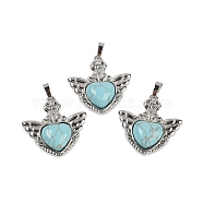 Synthetic Turquoise Pendants, with Rack Plating Brass Findings, Platinum, Cadmium Free & Lead Free, Heart, 33x32.5x6.5mm, Hole: 5x8mm(G-I366-01P-16)