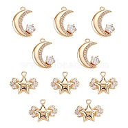 10Pcs 2 Style Brass Micro Pave Cubic Zirconia Pendants, Star & Moon, Real 18K Gold Plated, 12x15x3mm, Hole: 1.4mm and 16x11x3mm, Hole: 1.2mm, 5pcs/style(FIND-SZ0002-63)