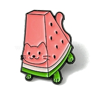 Black Alloy Brooches, Enamel Pins, for Backpack Cloth, Cat Shape, Watermelon, 29x21.5x1.5mm(JEWB-O013-12B-EB)