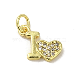 Real 18K Gold Plated Brass Pave Cubic Zirconia Pendants, with Jump Rings, Heart, Clear, 10x12x1.5mm, Hole: 3mm(KK-M283-08D-01)