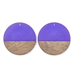 Resin & Walnut Wood Pendants, Flat Round, Mauve, 38~39x4mm, Hole: 1.8mm(RESI-T023-10D)