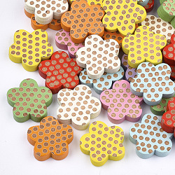 Painted Natural Wooden Cabochons, Flower with Dot, Mixed Color, 19x20x4mm(X-WOOD-Q040-011-M)