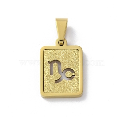 304 Stainless Steel Twelve Constellations Pendants, Real 18K Gold Plated, Rectangle Charm, Capricorn, 17.5x12x2mm, Hole: 7.5x3.5mm(STAS-S152-02G-J)