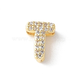 Brass Micro Pave Clear Cubic Zirconia Initial Multi-strand Links, Real 18K Gold Plated, Lead Free & Cadmium Free, Long-Lasting Plated, Rack Plating, Letter T, 10x5~9.5x4.5~5mm, Hole: 1.5~3.2x2~8mm(KK-S520-01G-20)