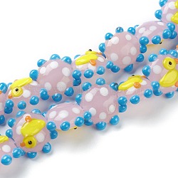 Handmade Lampwork Beads, Flower, Duck, Bumpy, Pink, 21x19x10mm, Hole: 2mm, about 20pcs/strand, 12.60''(32cm)(LAMP-G142-01F)