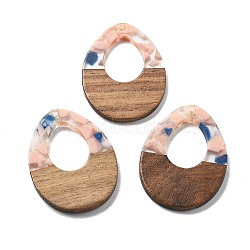 Resin and Walnut Pendants, Teardrop, Lavender Blush, 37.5x28x3mm, Hole: 2mm(FIND-R051-10A)