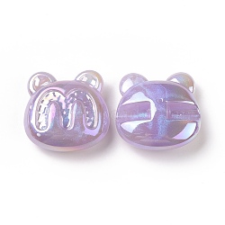 Opaque Acrylic Beads, AB Color Plated, Bear with Letter M Pattern, Medium Purple, 32x32.5x13mm, Hole: 3mm(OACR-A010-07A)