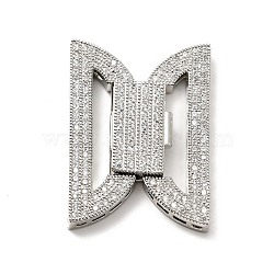 Brass Micro Pave Clear Cubic Zirconia Fold Over Clasps, Cadmium Free & Lead Free, Bowknot, Platinum, 35.5x22.5x4.5mm(KK-G414-07P)