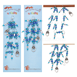 2Pcs 2 Style Knitting Row Counter Chains, Acrylic Beaded 1~10 Numbered Stitch Marker with Tibetan Style Heart Lobster Claw Clasp for Tracking Project Progress, Blue, 37.2cm & 43.1cm, 1pc/style(HJEW-NB0001-78)