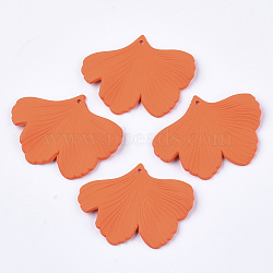 Spray Painted Acrylic Pendants, Rubberized Style, Ginkgo Leaf, Coral, 33x45x2mm, Hole: 1.4mm(X-MACR-S361-28E)