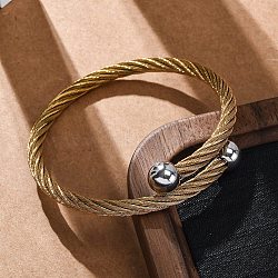 304 Stainless Steel Torque Bangles for Women, Ion Plating(IP), Golden & Stainless Steel Color, 5/8 inch(1.65cm), Inner Diameter: 2-3/8x2-1/4 inch(5.9x5.8cm) (BJEW-P310-19GP)