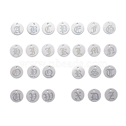 304 Stainless Steel Pendants, Alphabet Letter A~Z, Flat Round, Stainless Steel Color, 12mm, 26pcs/set, 1set/box(STAS-CJ0001-144)