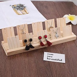 2-Slot Wooden Earring Display Card Stands, Jewelry Organizer Holder with Earring Display Cards, for Earring, pendant Necklace Storage, Wheat, Finish Product: 34.7x9x8.2cm, Hole: 1.6mm(EDIS-R027-01B-02)