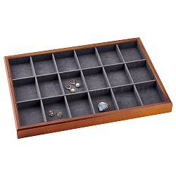 Cuboid Wood Jewelry Display Trays, Covered with Velvet, 18 Grids Tray Jewelry Storage Holder, Camel, 35.5x24x3cm(ODIS-WH0050-09B)