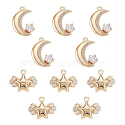 10Pcs 2 Style Brass Micro Pave Cubic Zirconia Pendants, Star & Moon, Real 18K Gold Plated, 12x15x3mm, Hole: 1.4mm and 16x11x3mm, Hole: 1.2mm, 5pcs/style(FIND-SZ0002-63)