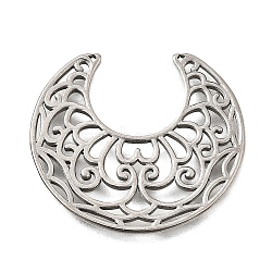 304 Stainless Steel Filigree Joiners, Moon, Stainless Steel Color, 25x22x1.5mm(STAS-Q362-03D-P)