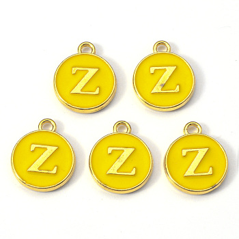 Golden Plated Alloy Enamel Charms, Enamelled Sequins, Flat Round with Letter, Gold, Letter.Z, 14x12x2mm, Hole: 1.5mm