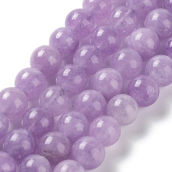Dyed Natural Malaysia Jade Beads Strands, Round, Lilac, 8mm, Hole: 1.2mm, about 23pcs/strand, 7.28 inch(18.5cm)