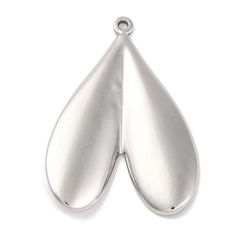 Anti-Tarnish 304 Stainless Steel Pendants, Heart Charm, Stainless Steel Color, 39x27x4mm, Hole: 1.6mm