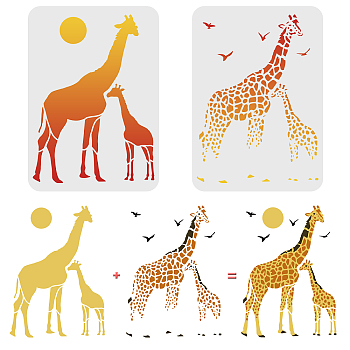 Plastic Reusable Drawing Painting Stencils Templates, for Painting on Fabric Tiles Floor Furniture Wood, Giraffe Pattern, 29.7x21cm, 2pcs/set