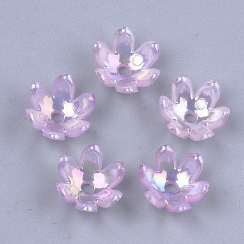 Transparent Acrylic Bead Caps, AB Color, 6-Petal, Flower, Violet, 14x13x6mm, Hole: 2mm, about 1543pcs/490g