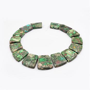 Towanite and Imperial Jasper Graduated Beads Strands, Dyed, Trapezoid, Dark Sea Green, 16~34x23~28x5~6mm, Hole: 1mm, about 15pcs/strand, 12.2 inch