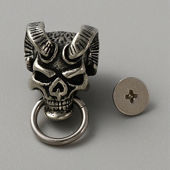 Brass Bag Decorative Demon Skull Head Buckle Clasps, Retro Leather Craft Goat Evil Rivets with Pull Ring & Screw, Antique Silver, 1.95x1.55x1.55cm, Ring: 11.5x1.5mm, Inner Diameter: 0.85cm